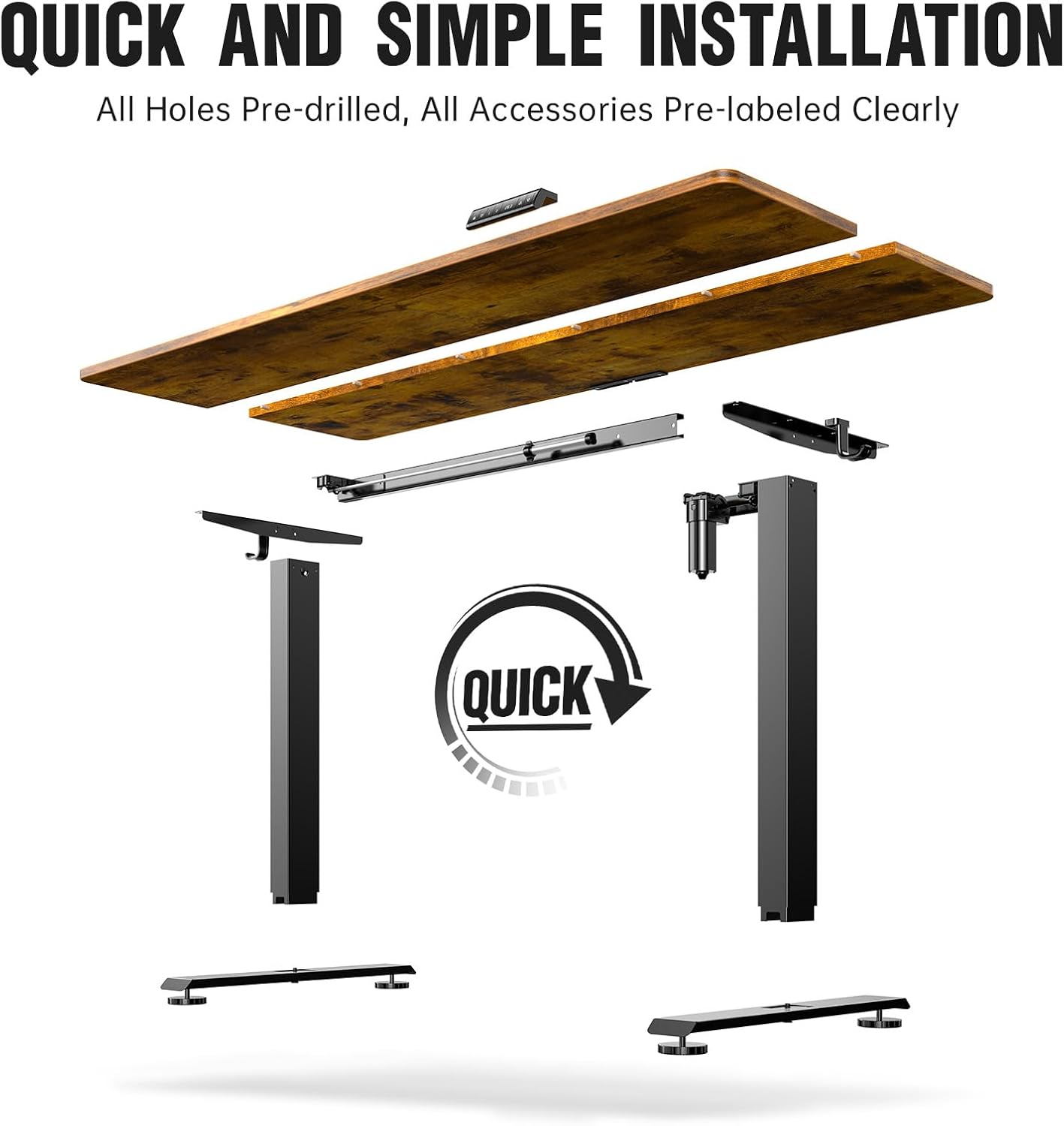 ComfortCraze:  47.2" Standing Desk Electric, Height Adjustable Sit Stand Up, Wood Desktop, Work Home Office, Computer PC Table, Writing Rising Desks, Brown