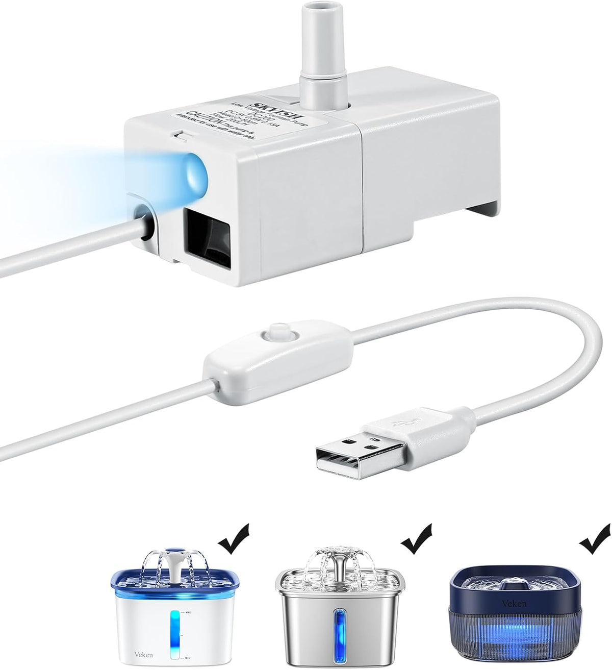 ComfortCraze:  Replacement Pump for 67oz, 95oz and 135oz Pet Fountain Cat Water Fountain Dog Water Fountain Ultra Quiet Long Lifespan Water Pump, USB Cable, LED Lights