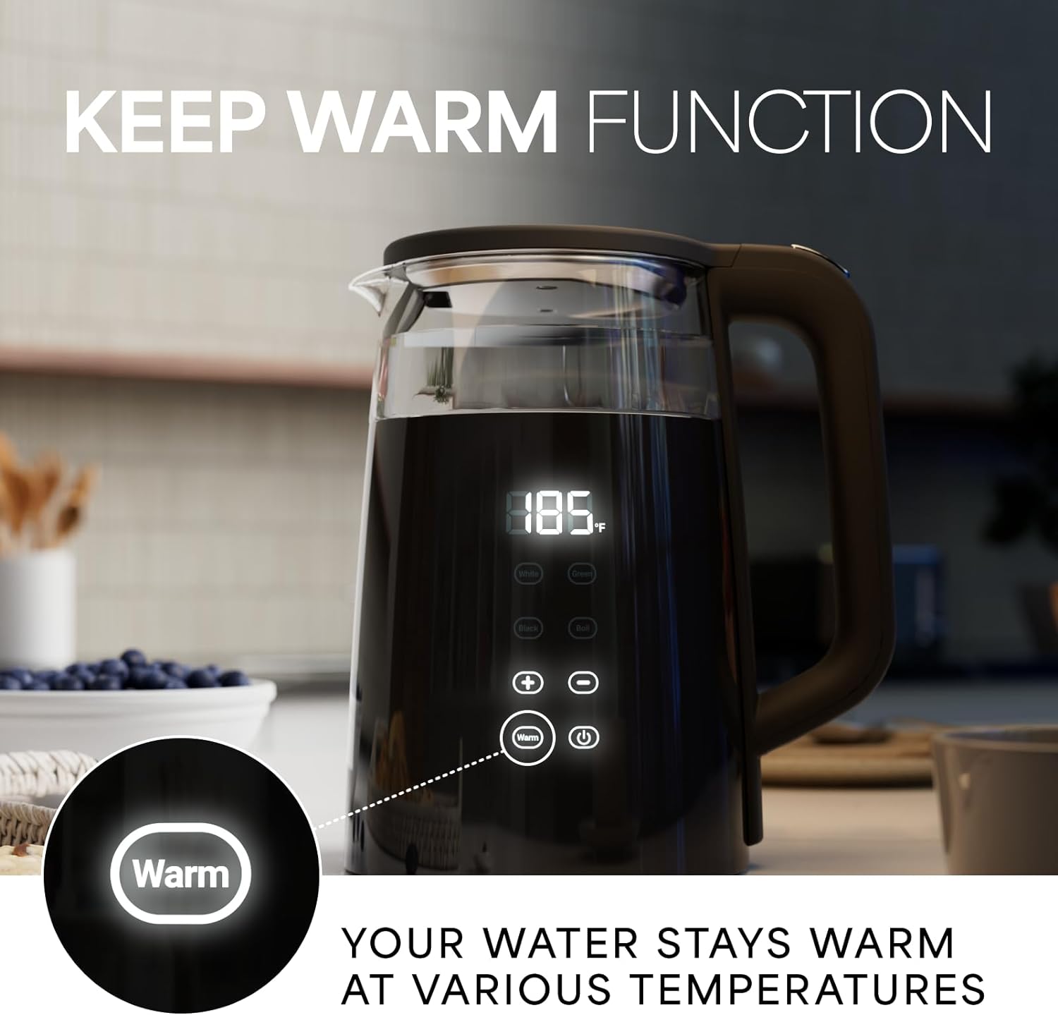 ComfortCraze: Electric Tea Kettle, 1.7 Liters 1500W, Temperature Control, Keep Warm, Digital Display, Automatic Shut Off, Hot Water Boiler Heater Pot, Glass Boiling Teapot, Kitchen Boil Kettles, Black