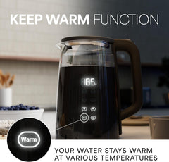 ComfortCraze: Electric Tea Kettle, 1.7 Liters 1500W, Temperature Control, Keep Warm, Digital Display, Automatic Shut Off, Hot Water Boiler Heater Pot, Glass Boiling Teapot, Kitchen Boil Kettles, Black