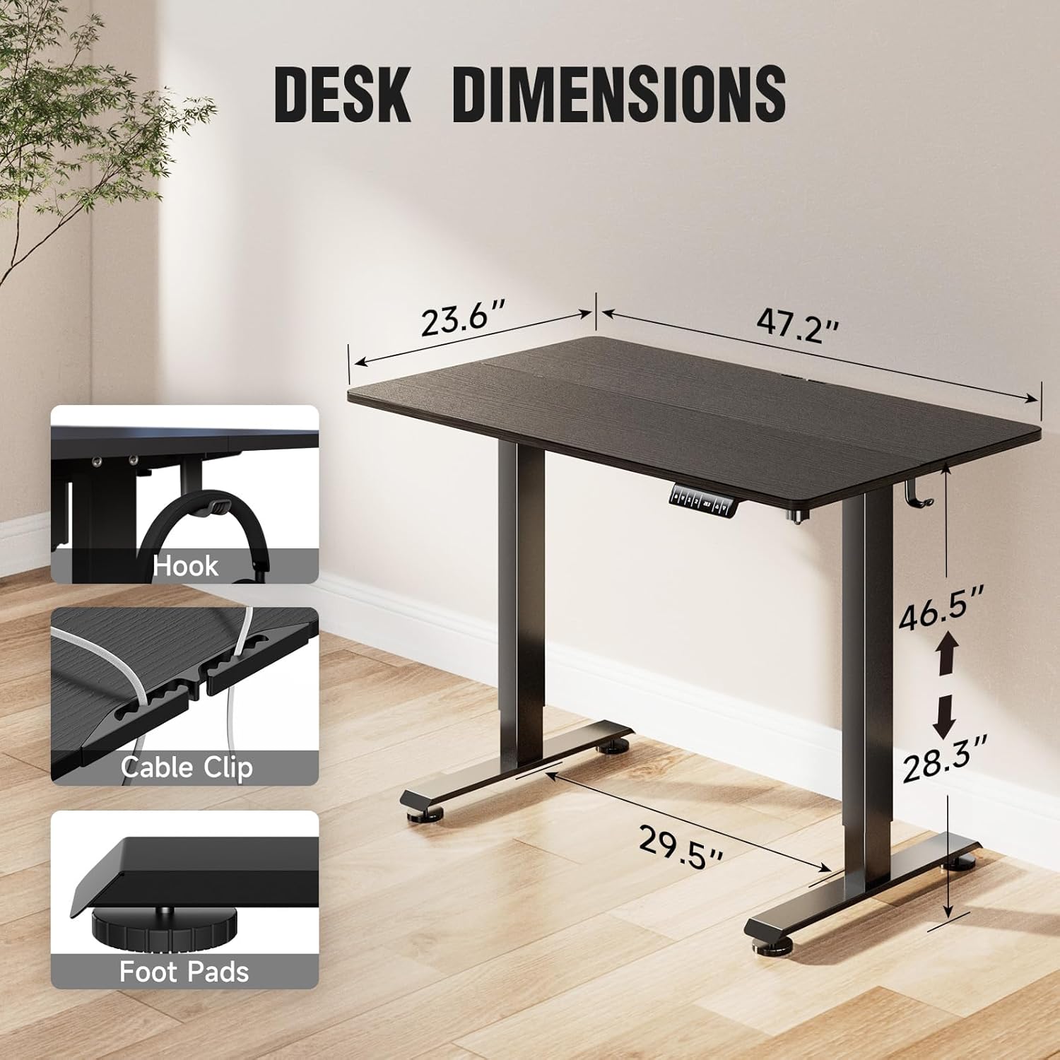 ComfortCraze:  47.2" Standing Desk Electric, Height Adjustable Sit Stand Up, Wood Desktop, Work Home Office, Computer PC Table, Writing Rising Desks, Brown