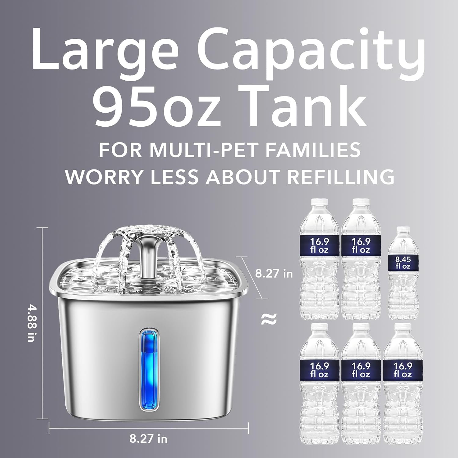 ComfortCraze: Innovation Award Winner Stainless Steel Cat Water Fountain, 95oz/2.8L Automatic Pet Fountain Dog Water Dispenser with Replacement Filters & Silicone Mat for Cats, Dogs (Space Black)