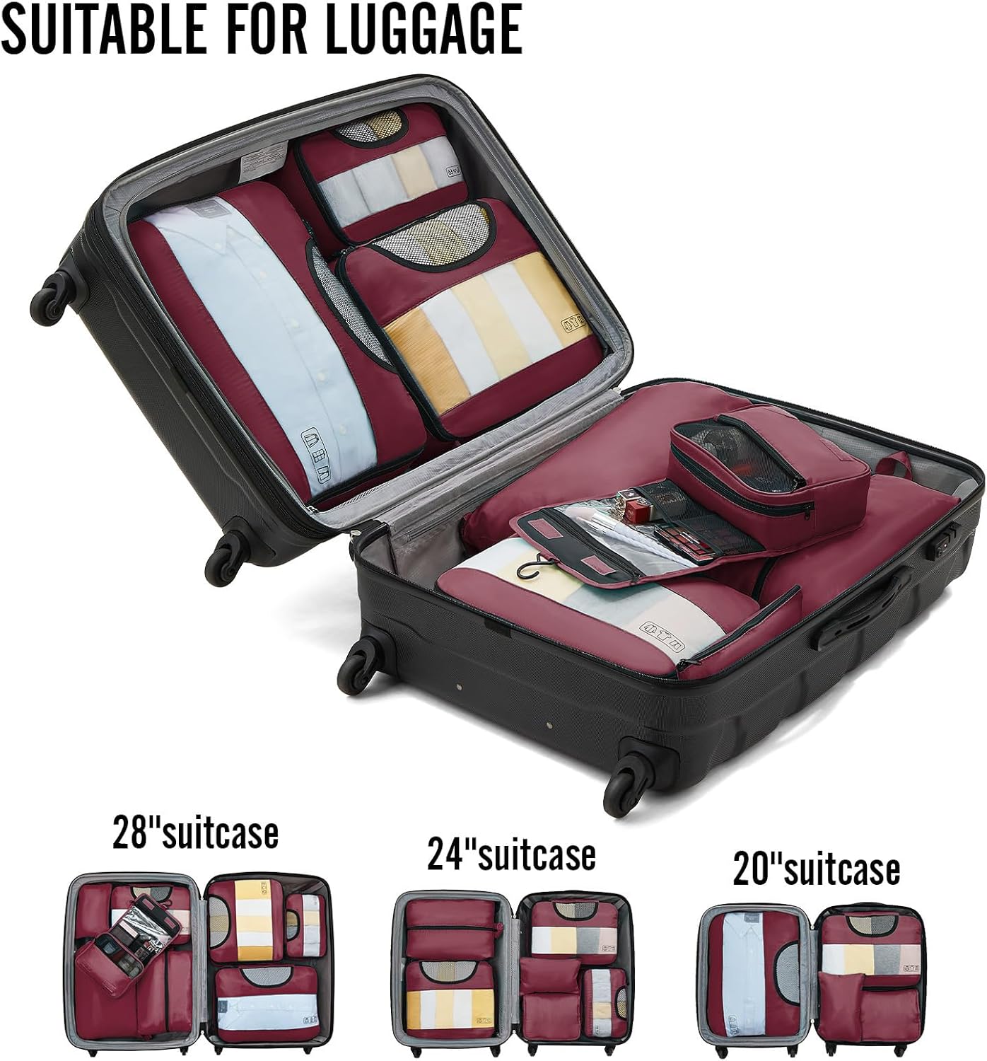 ComfortCraze:  8 Set Packing Cubes for Travel Essentials, Suitcase Organizer Bags Set for Luggage, Road Trip Travel Accessories in 4 Sizes (Extra Large, Large, Medium, Small)