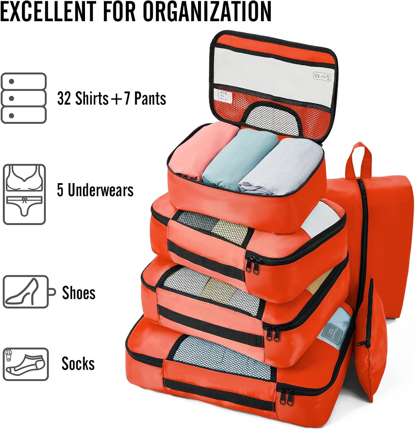 ComfortCraze:  8 Set Packing Cubes for Travel Essentials, Suitcase Organizer Bags Set for Luggage, Road Trip Travel Accessories in 4 Sizes (Extra Large, Large, Medium, Small)