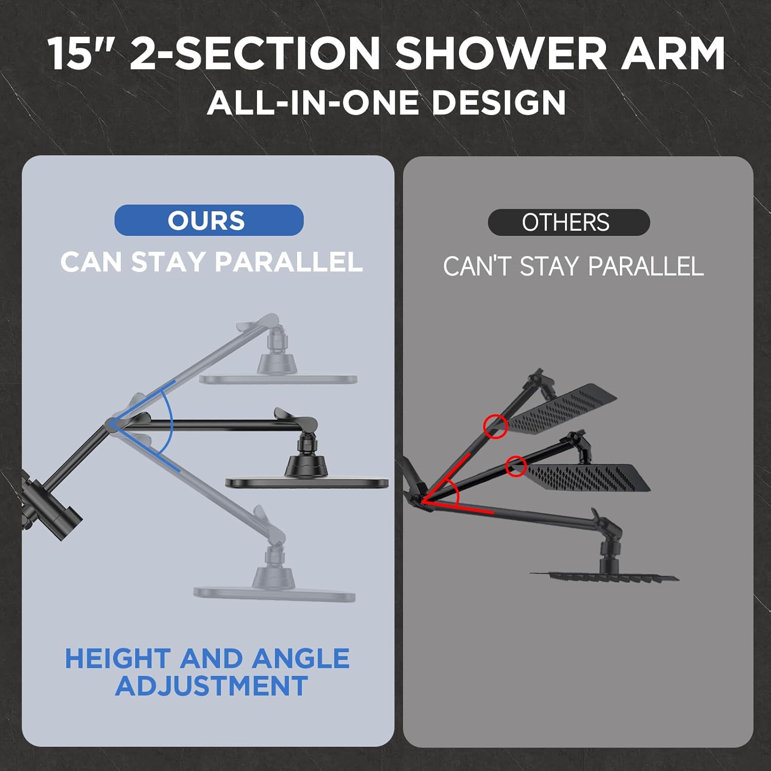 ComfortCraze: Wide Rain Shower Head with 6 Modes Handheld Water Spray，High Pressure Showerhead Combo with Arm for Bathroom Accessories，Home Decor Adjustable Dual Shower with Anti-Clog Nozzles,Silver Chrome