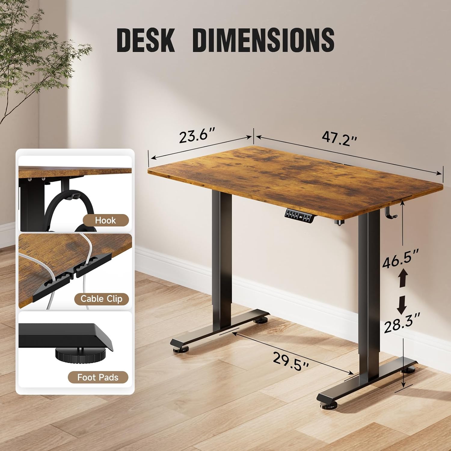 ComfortCraze:  47.2" Standing Desk Electric, Height Adjustable Sit Stand Up, Wood Desktop, Work Home Office, Computer PC Table, Writing Rising Desks, Brown