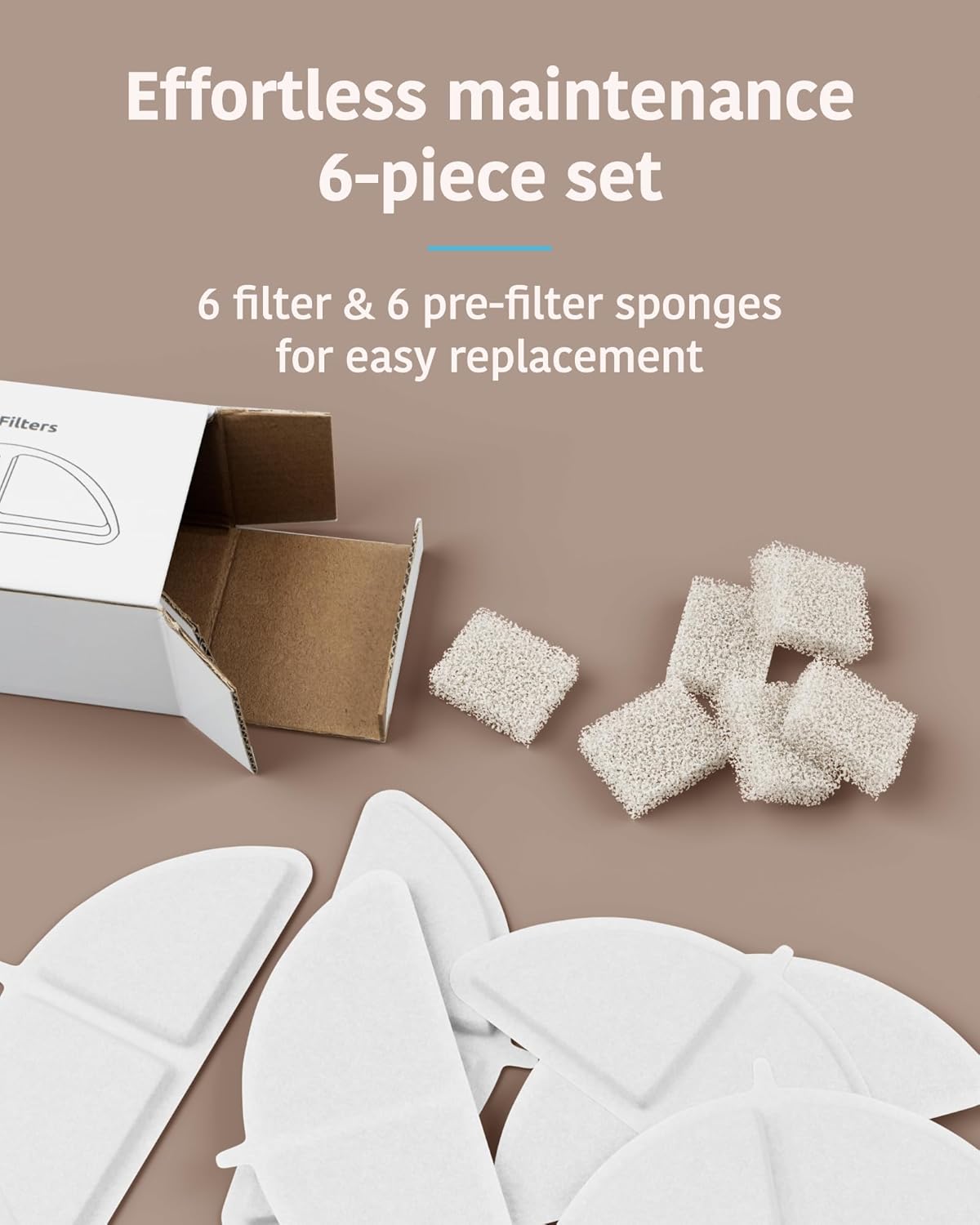 ComfortCraze: 6 Pack Replacement Filters & 6 Pack Pre-Filter Sponges Set for 3L Wireless Cat Fountain PFC7V101, Veken Filters for Cat Water Fountain, Veken Water Fountain Filter, PFC7V103