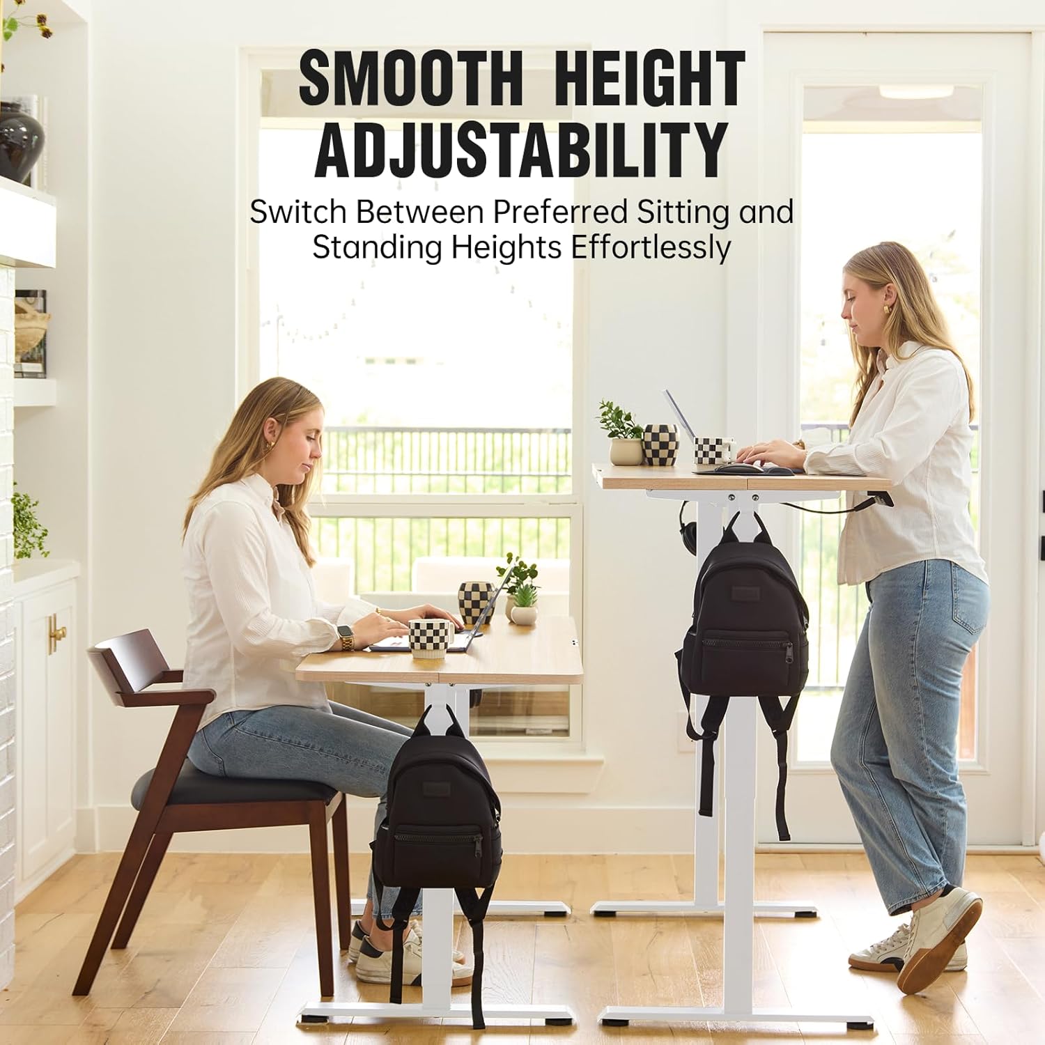 ComfortCraze:  47.2" Standing Desk Electric, Height Adjustable Sit Stand Up, Wood Desktop, Work Home Office, Computer PC Table, Writing Rising Desks, Brown