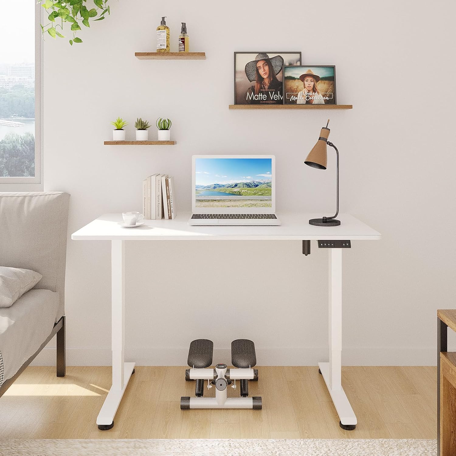 ComfortCraze:  47.2" Standing Desk Electric, Height Adjustable Sit Stand Up, Wood Desktop, Work Home Office, Computer PC Table, Writing Rising Desks, Brown