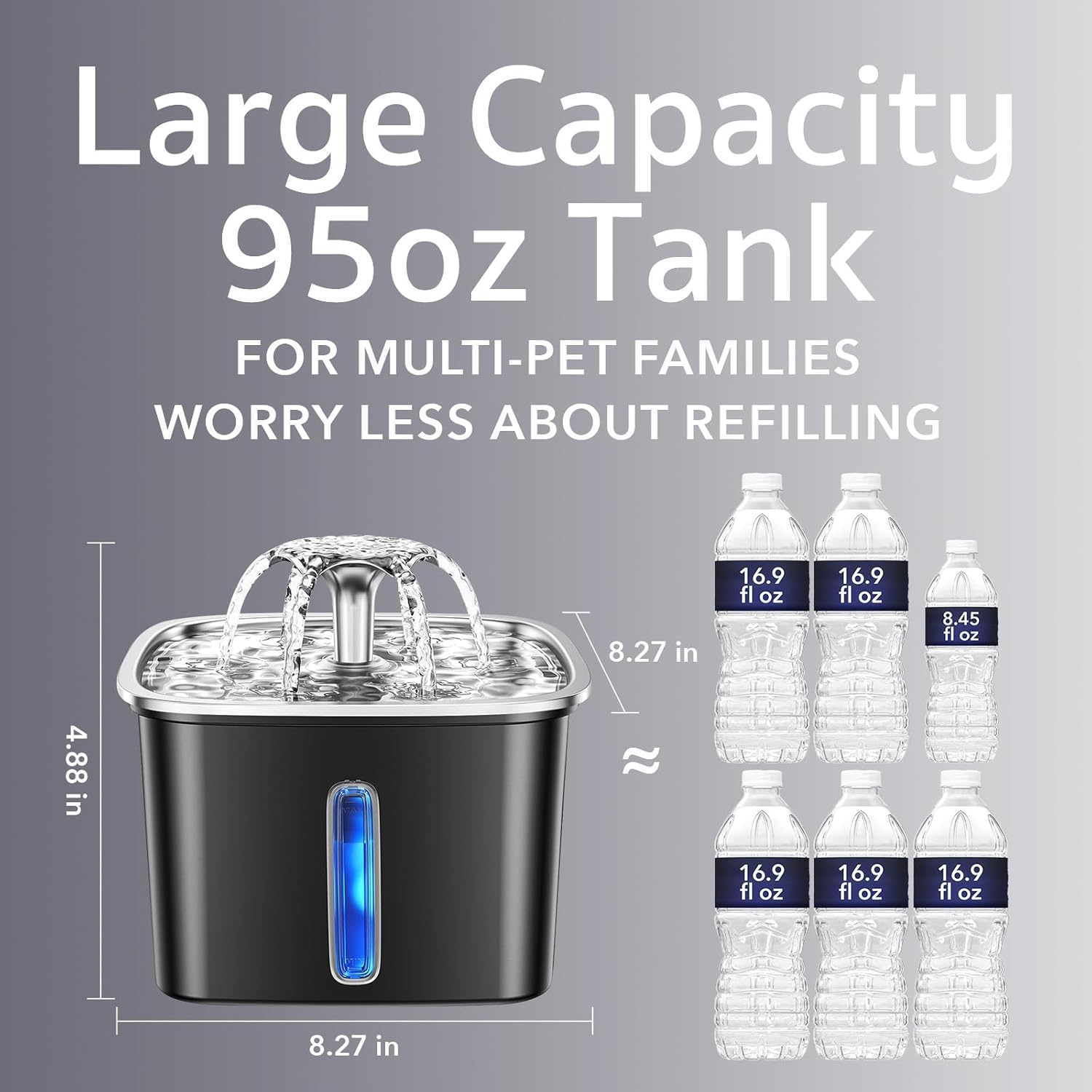 ComfortCraze: Innovation Award Winner Stainless Steel Cat Water Fountain, 95oz/2.8L Automatic Pet Fountain Dog Water Dispenser with Replacement Filters & Silicone Mat for Cats, Dogs (Space Black)