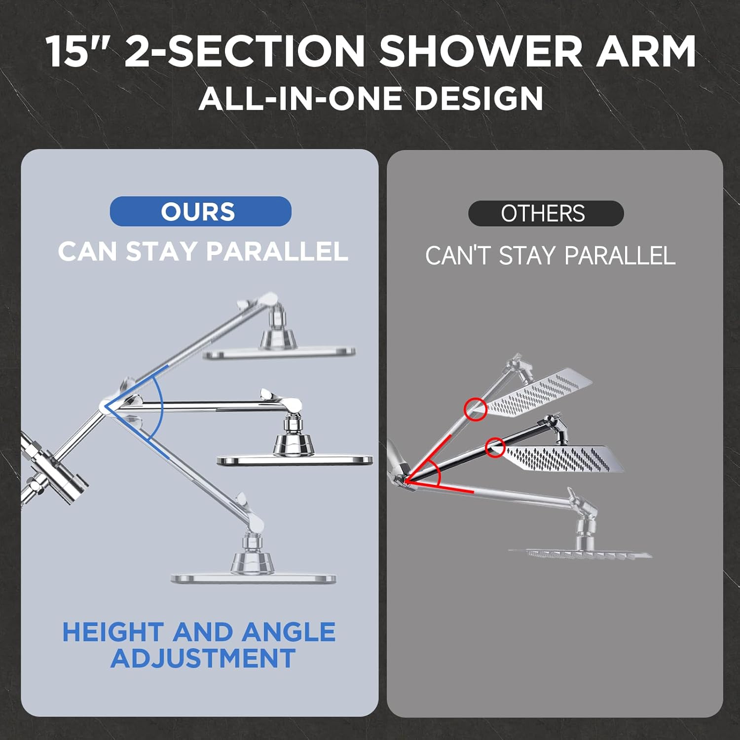 ComfortCraze: Wide Rain Shower Head with 6 Modes Handheld Water Spray，High Pressure Showerhead Combo with Arm for Bathroom Accessories，Home Decor Adjustable Dual Shower with Anti-Clog Nozzles,Silver Chrome
