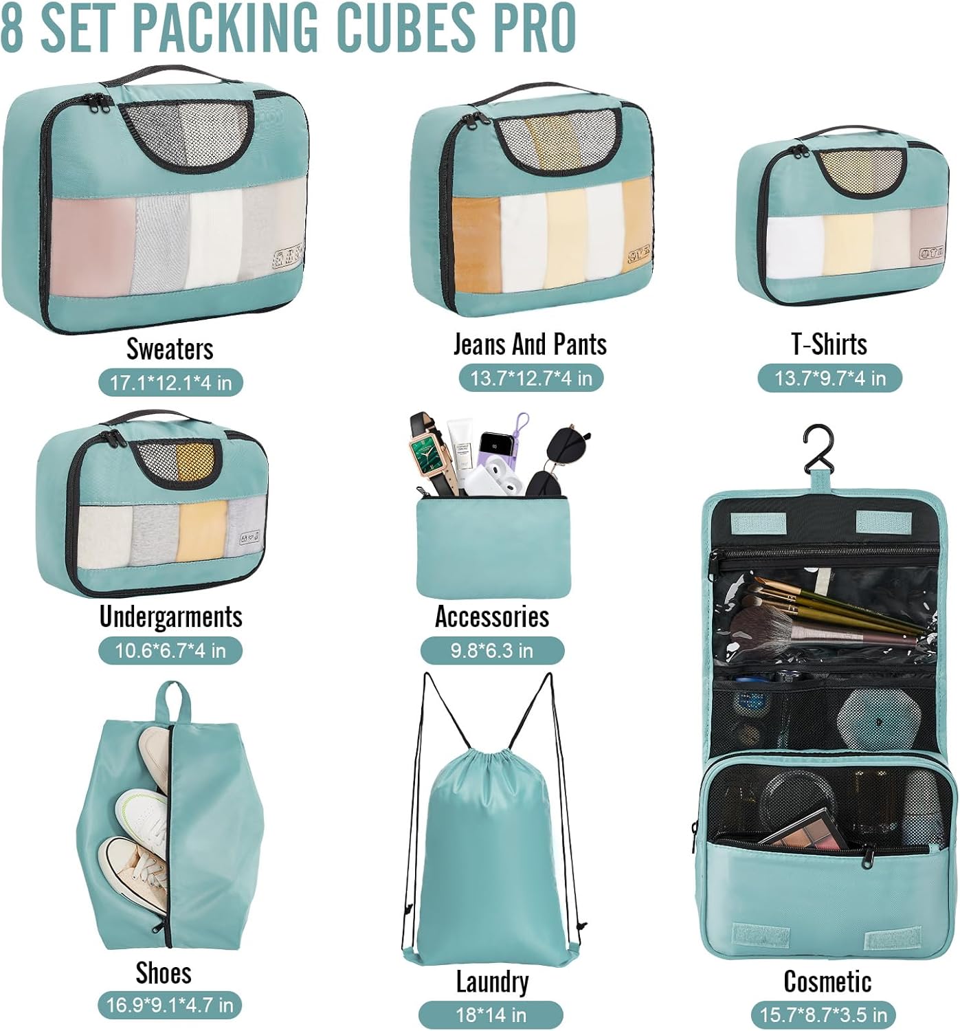 ComfortCraze:  8 Set Packing Cubes for Travel Essentials, Suitcase Organizer Bags Set for Luggage, Road Trip Travel Accessories in 4 Sizes (Extra Large, Large, Medium, Small)
