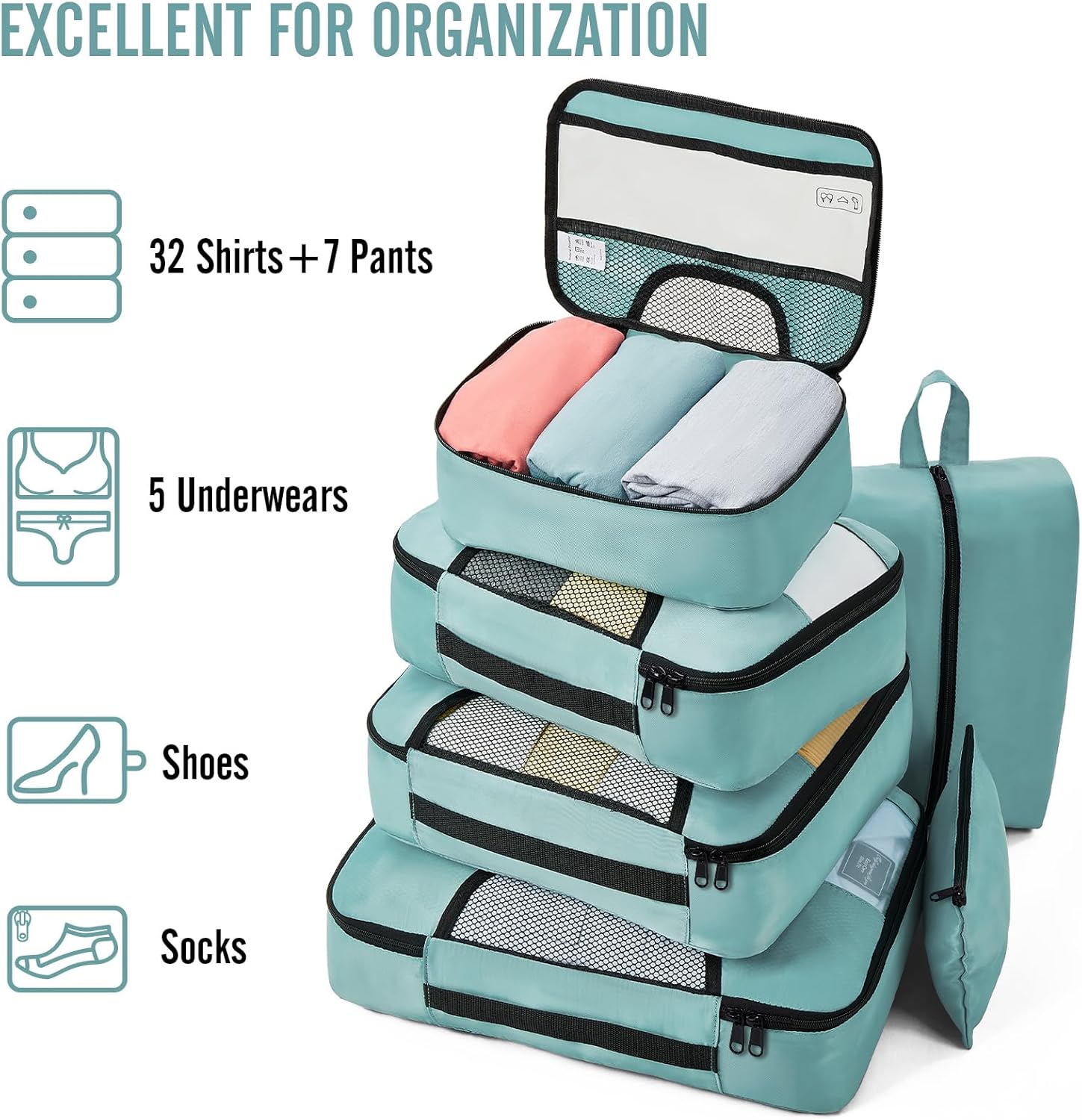 ComfortCraze:  8 Set Packing Cubes for Travel Essentials, Suitcase Organizer Bags Set for Luggage, Road Trip Travel Accessories in 4 Sizes (Extra Large, Large, Medium, Small)