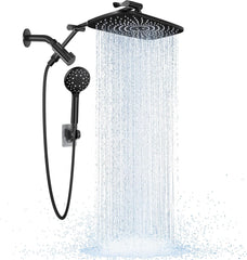 ComfortCraze: Wide Rain Shower Head with 6 Modes Handheld Water Spray，High Pressure Showerhead Combo with Arm for Bathroom Accessories，Home Decor Adjustable Dual Shower with Anti-Clog Nozzles,Silver Chrome