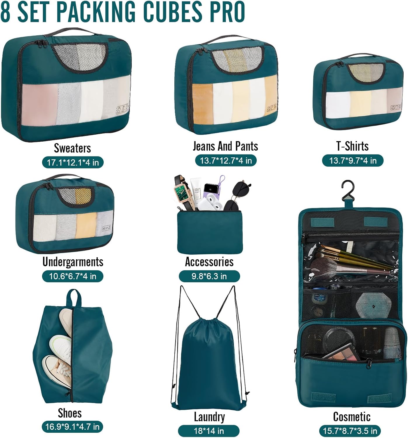ComfortCraze:  8 Set Packing Cubes for Travel Essentials, Suitcase Organizer Bags Set for Luggage, Road Trip Travel Accessories in 4 Sizes (Extra Large, Large, Medium, Small)