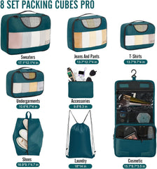 ComfortCraze:  8 Set Packing Cubes for Travel Essentials, Suitcase Organizer Bags Set for Luggage, Road Trip Travel Accessories in 4 Sizes (Extra Large, Large, Medium, Small)