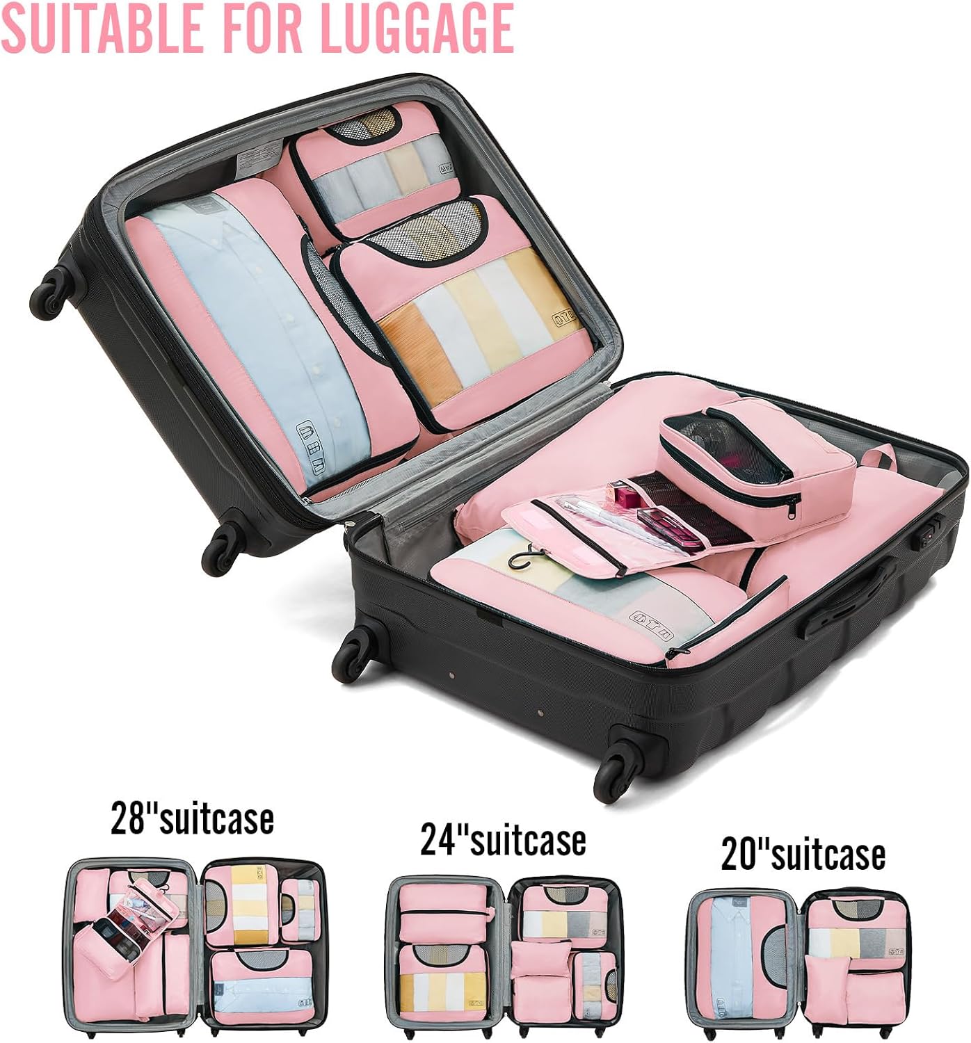 ComfortCraze:  8 Set Packing Cubes for Travel Essentials, Suitcase Organizer Bags Set for Luggage, Road Trip Travel Accessories in 4 Sizes (Extra Large, Large, Medium, Small)