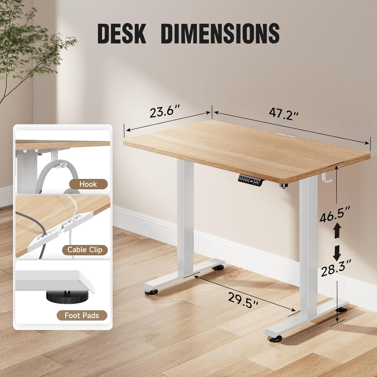 ComfortCraze:  47.2" Standing Desk Electric, Height Adjustable Sit Stand Up, Wood Desktop, Work Home Office, Computer PC Table, Writing Rising Desks, Brown