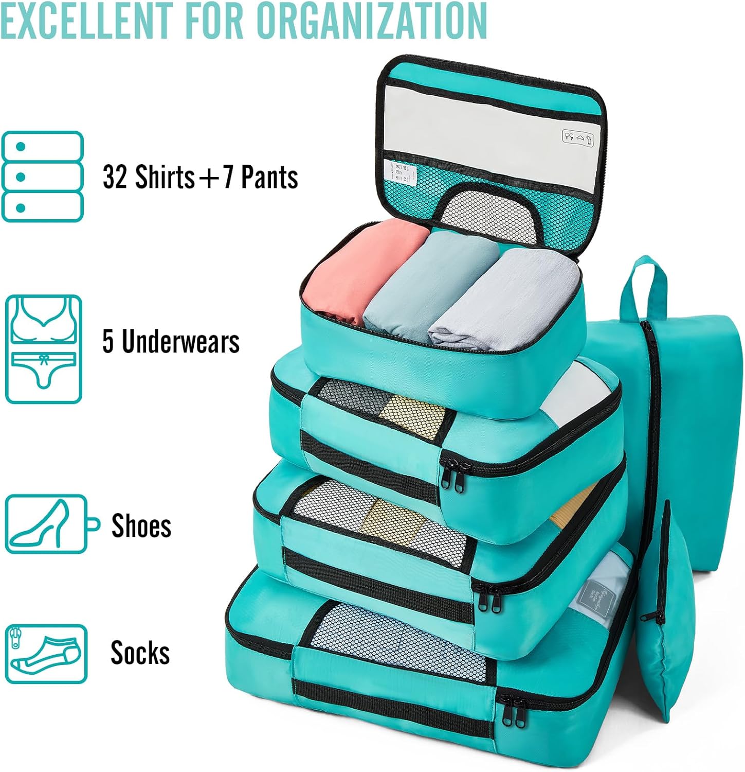 ComfortCraze:  8 Set Packing Cubes for Travel Essentials, Suitcase Organizer Bags Set for Luggage, Road Trip Travel Accessories in 4 Sizes (Extra Large, Large, Medium, Small)