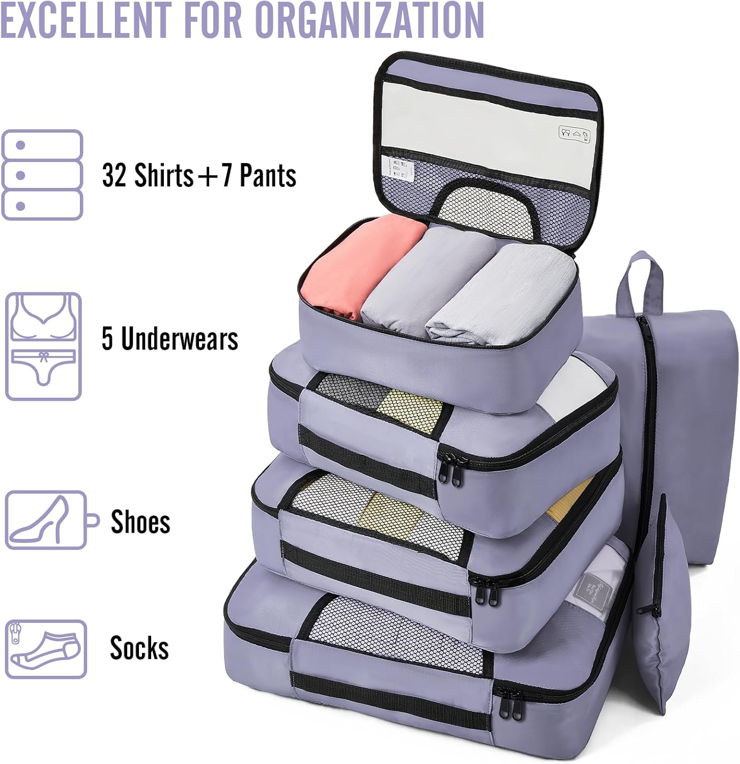 ComfortCraze:  8 Set Packing Cubes for Travel Essentials, Suitcase Organizer Bags Set for Luggage, Road Trip Travel Accessories in 4 Sizes (Extra Large, Large, Medium, Small)
