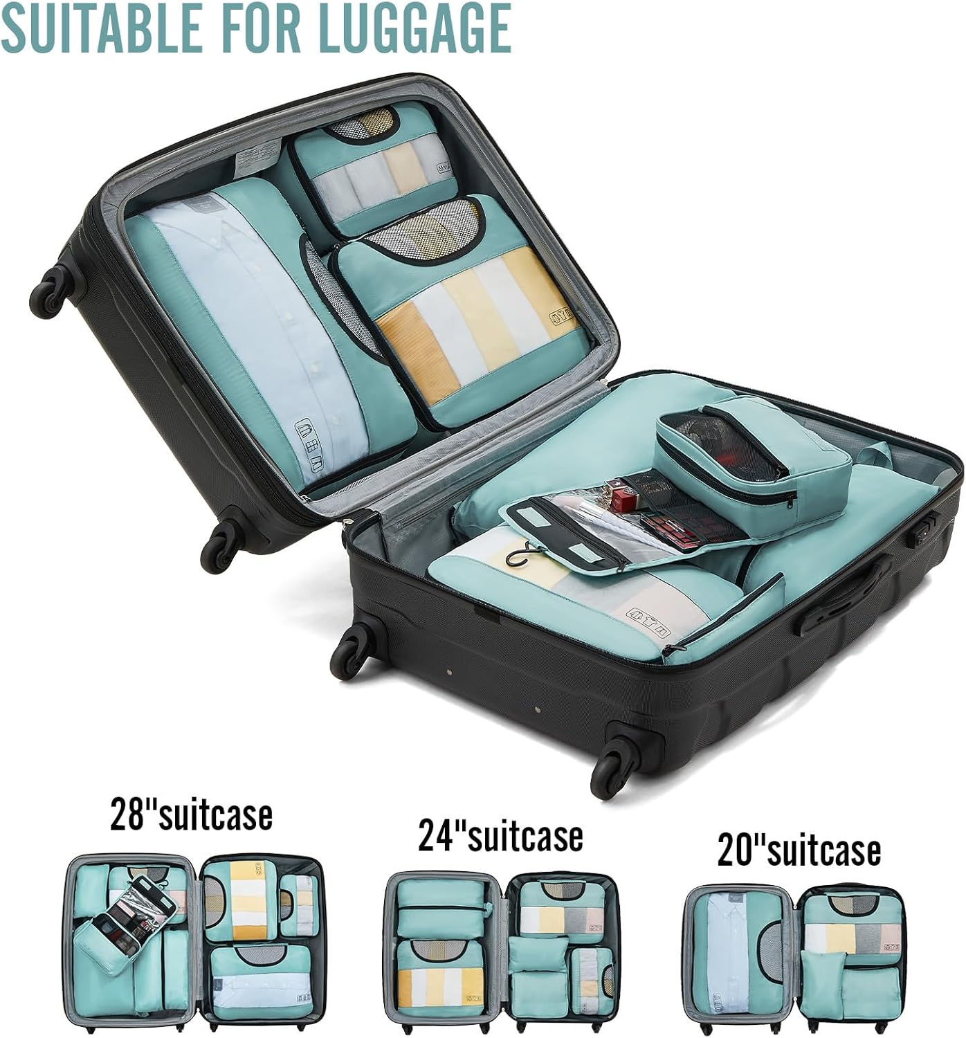 ComfortCraze:  8 Set Packing Cubes for Travel Essentials, Suitcase Organizer Bags Set for Luggage, Road Trip Travel Accessories in 4 Sizes (Extra Large, Large, Medium, Small)