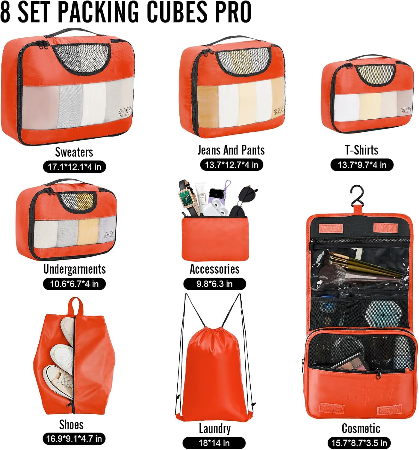 ComfortCraze:  8 Set Packing Cubes for Travel Essentials, Suitcase Organizer Bags Set for Luggage, Road Trip Travel Accessories in 4 Sizes (Extra Large, Large, Medium, Small)