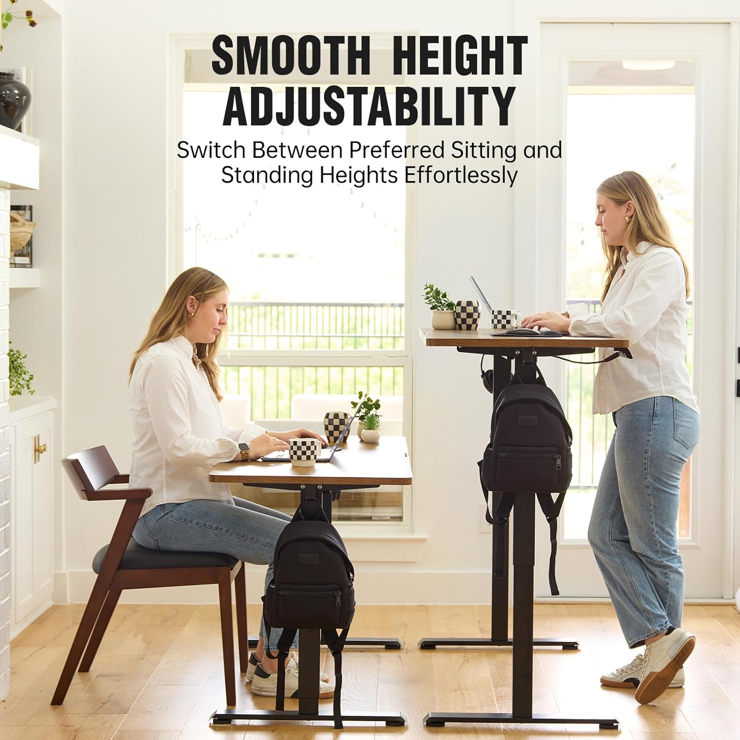 ComfortCraze:  47.2" Standing Desk Electric, Height Adjustable Sit Stand Up, Wood Desktop, Work Home Office, Computer PC Table, Writing Rising Desks, Brown