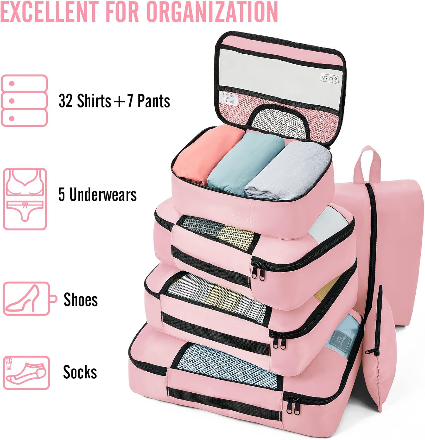 ComfortCraze:  8 Set Packing Cubes for Travel Essentials, Suitcase Organizer Bags Set for Luggage, Road Trip Travel Accessories in 4 Sizes (Extra Large, Large, Medium, Small)
