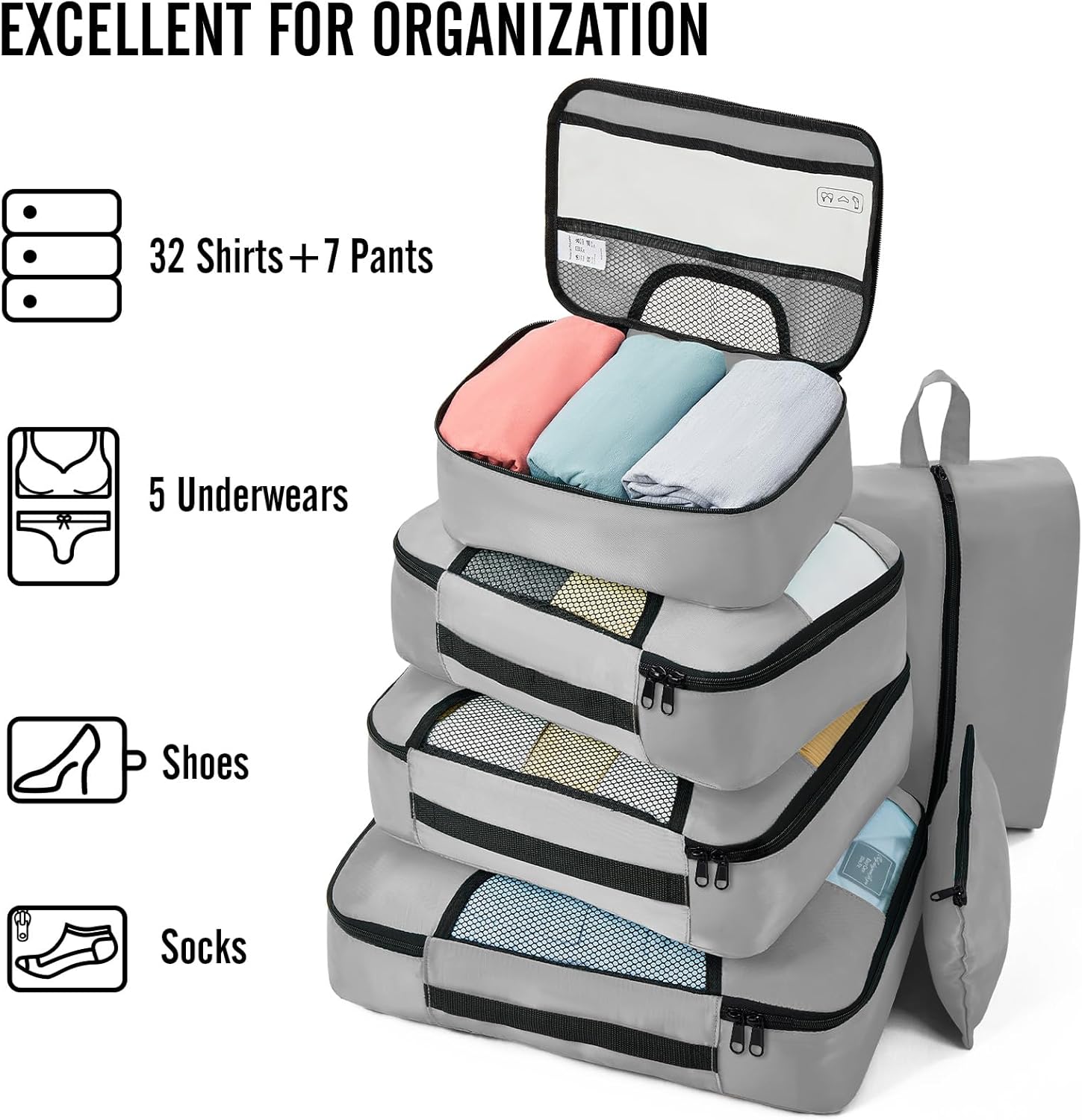 ComfortCraze:  8 Set Packing Cubes for Travel Essentials, Suitcase Organizer Bags Set for Luggage, Road Trip Travel Accessories in 4 Sizes (Extra Large, Large, Medium, Small)