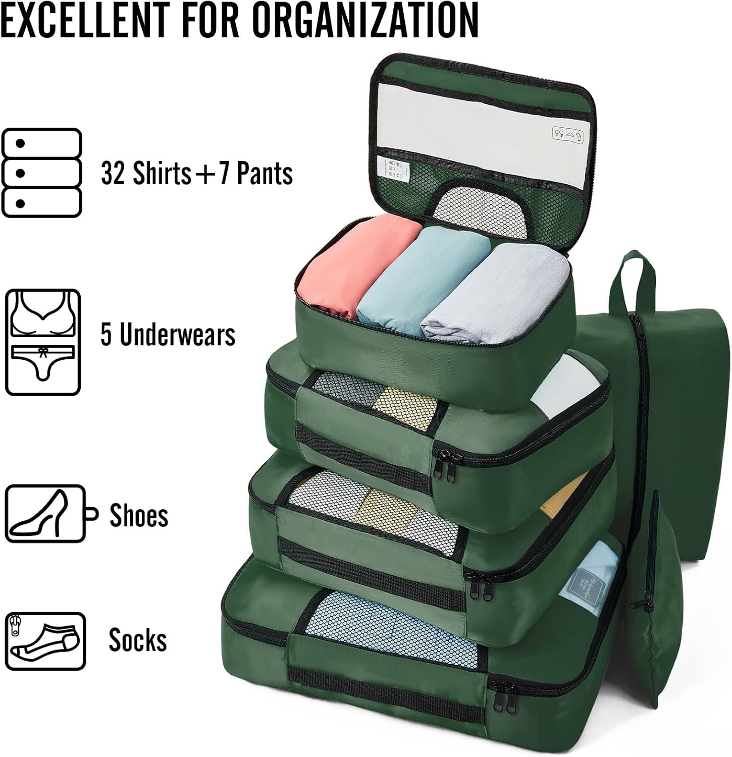 ComfortCraze:  8 Set Packing Cubes for Travel Essentials, Suitcase Organizer Bags Set for Luggage, Road Trip Travel Accessories in 4 Sizes (Extra Large, Large, Medium, Small)