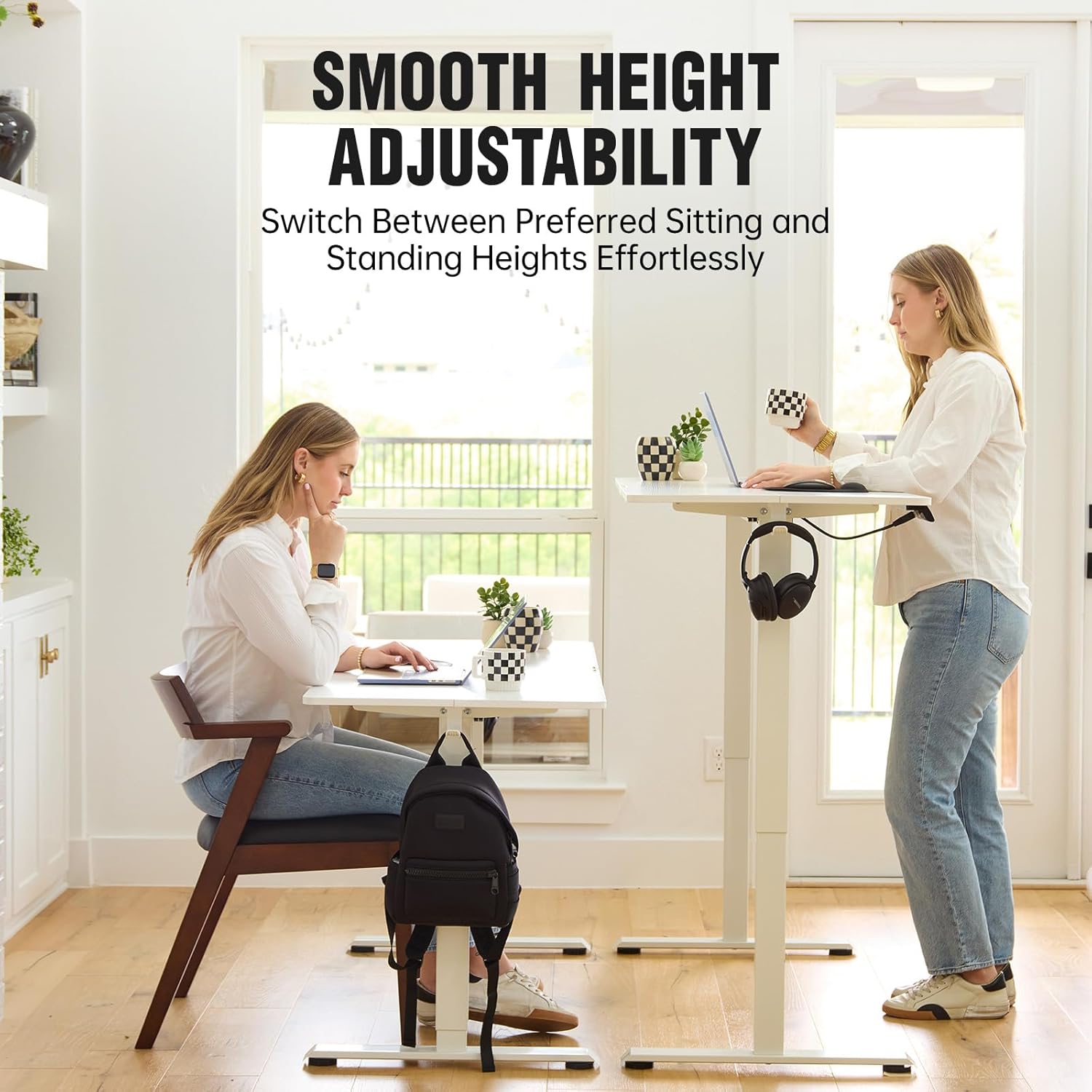 ComfortCraze:  47.2" Standing Desk Electric, Height Adjustable Sit Stand Up, Wood Desktop, Work Home Office, Computer PC Table, Writing Rising Desks, Brown