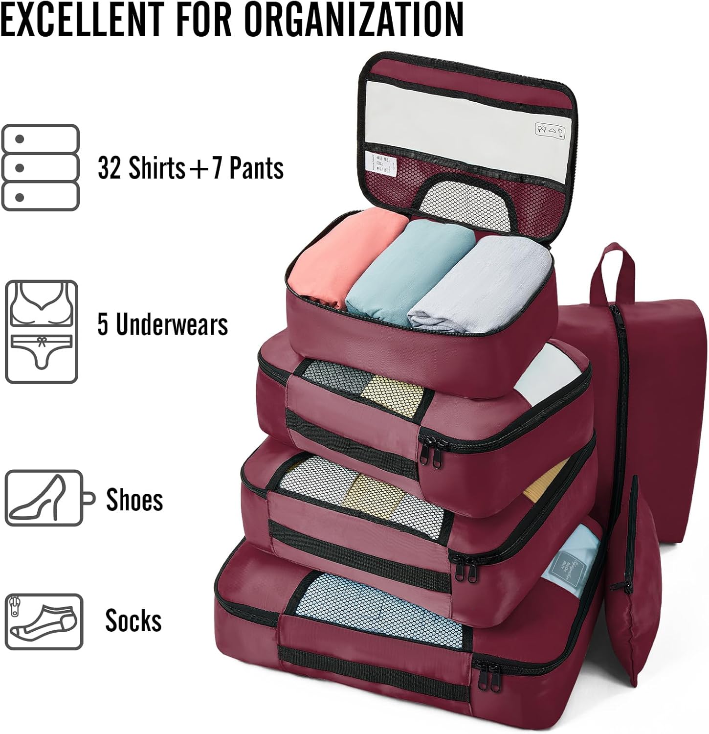 ComfortCraze:  8 Set Packing Cubes for Travel Essentials, Suitcase Organizer Bags Set for Luggage, Road Trip Travel Accessories in 4 Sizes (Extra Large, Large, Medium, Small)