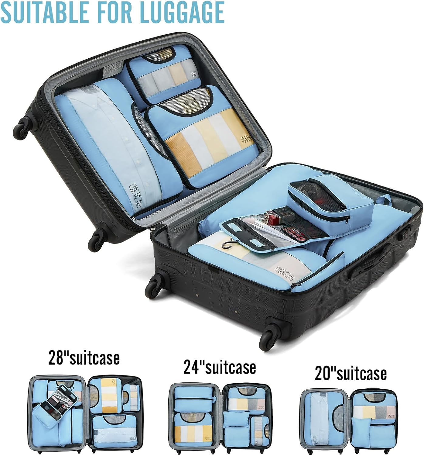 ComfortCraze:  8 Set Packing Cubes for Travel Essentials, Suitcase Organizer Bags Set for Luggage, Road Trip Travel Accessories in 4 Sizes (Extra Large, Large, Medium, Small)