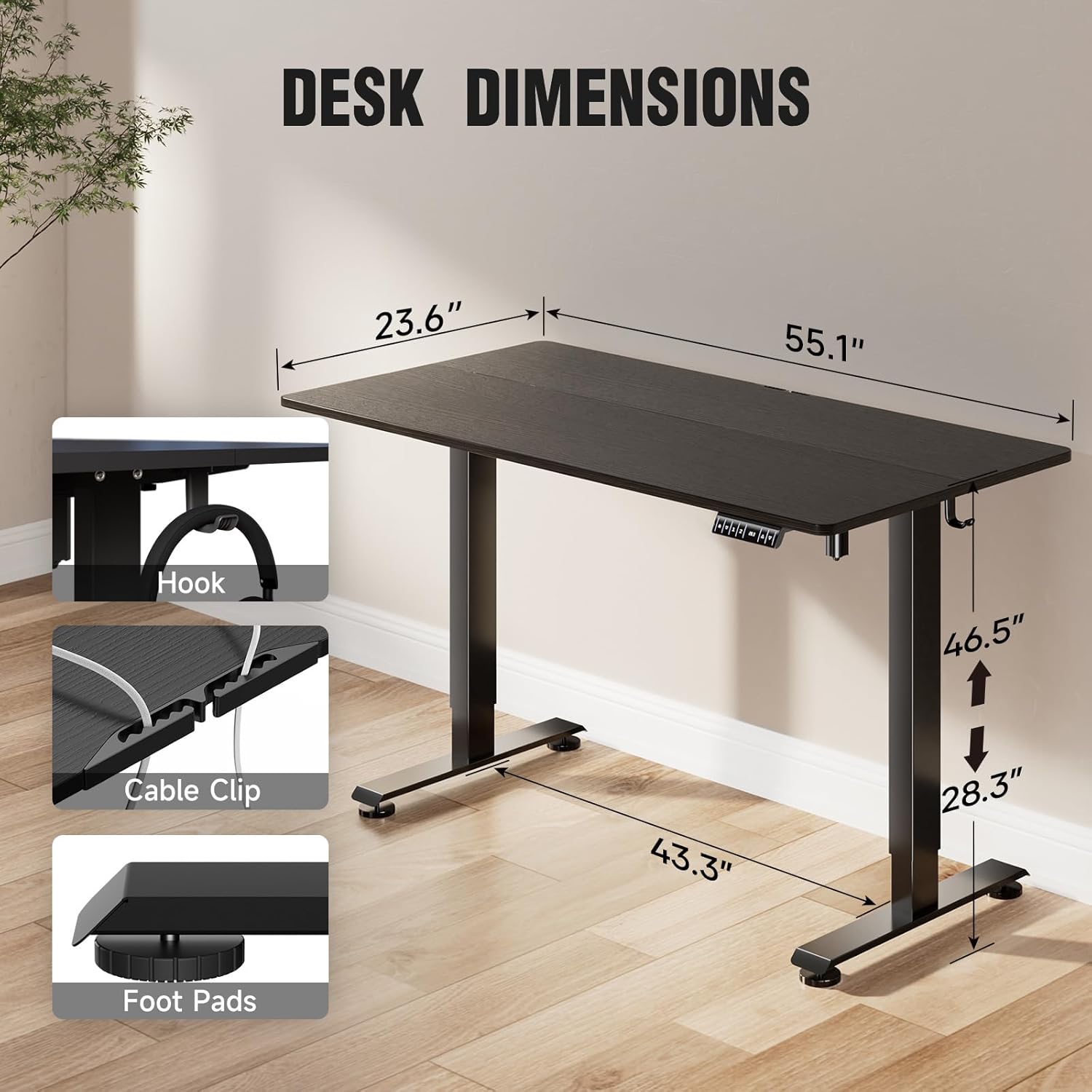 ComfortCraze:  47.2" Standing Desk Electric, Height Adjustable Sit Stand Up, Wood Desktop, Work Home Office, Computer PC Table, Writing Rising Desks, Brown