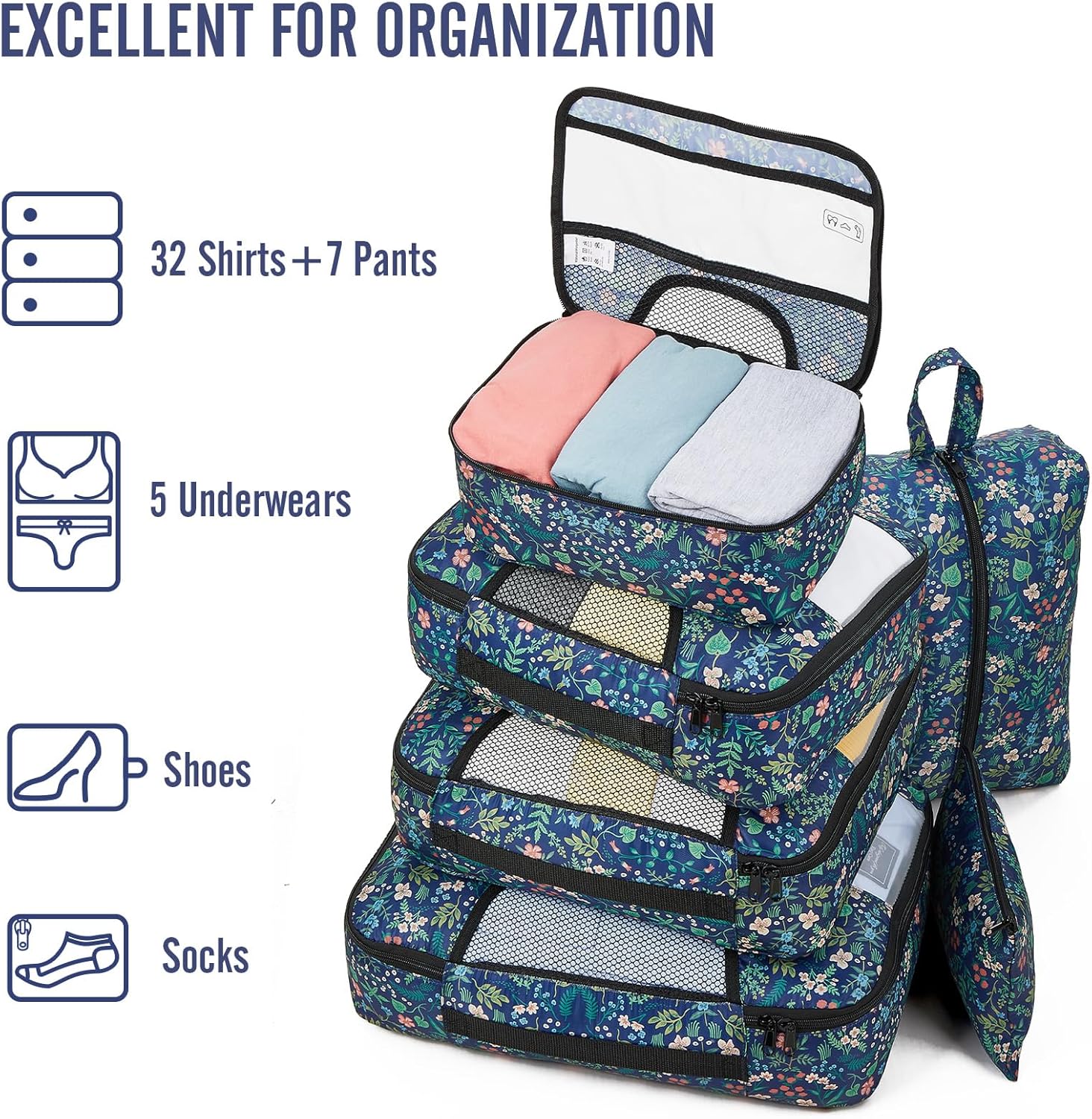 ComfortCraze:  8 Set Packing Cubes for Travel Essentials, Suitcase Organizer Bags Set for Luggage, Road Trip Travel Accessories in 4 Sizes (Extra Large, Large, Medium, Small)