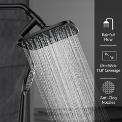 ComfortCraze: 11.8 Inch Rain Shower Head with Handheld- High Pressure Dual Shower Heads with 5 Modes Handheld Spray Combo- Wide Rainfall Showerhead with Hose, Bathroom Accessories, Matte Black