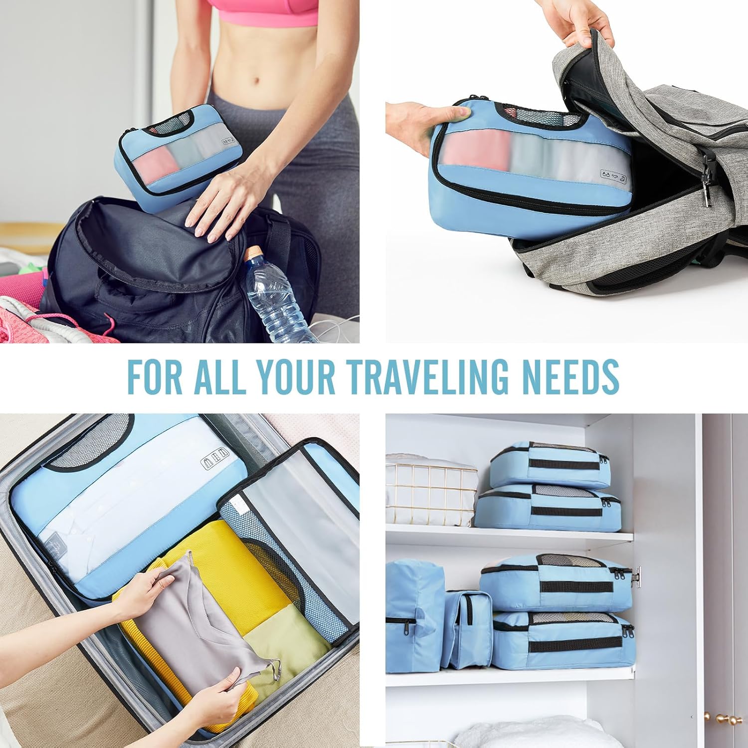 ComfortCraze:  8 Set Packing Cubes for Travel Essentials, Suitcase Organizer Bags Set for Luggage, Road Trip Travel Accessories in 4 Sizes (Extra Large, Large, Medium, Small)