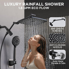 ComfortCraze: Wide Rain Shower Head with 6 Modes Handheld Water Spray，High Pressure Showerhead Combo with Arm for Bathroom Accessories，Home Decor Adjustable Dual Shower with Anti-Clog Nozzles,Silver Chrome