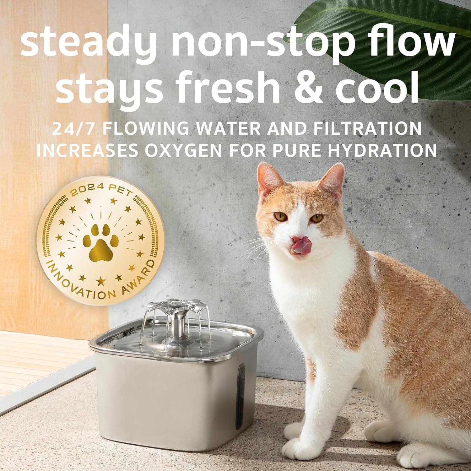 ComfortCraze: Innovation Award Winner Stainless Steel Cat Water Fountain, 95oz/2.8L Automatic Pet Fountain Dog Water Dispenser with Replacement Filters & Silicone Mat for Cats, Dogs (Space Black)