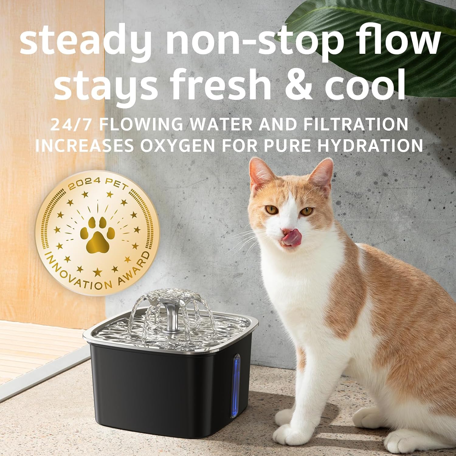 ComfortCraze: Innovation Award Winner Stainless Steel Cat Water Fountain, 95oz/2.8L Automatic Pet Fountain Dog Water Dispenser with Replacement Filters & Silicone Mat for Cats, Dogs (Space Black)
