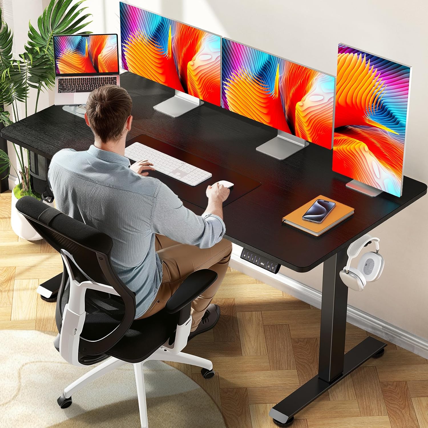 ComfortCraze:  47.2" Standing Desk Electric, Height Adjustable Sit Stand Up, Wood Desktop, Work Home Office, Computer PC Table, Writing Rising Desks, Brown