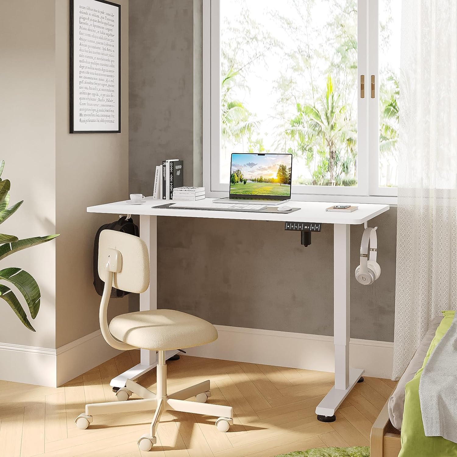 ComfortCraze:  47.2" Standing Desk Electric, Height Adjustable Sit Stand Up, Wood Desktop, Work Home Office, Computer PC Table, Writing Rising Desks, Brown