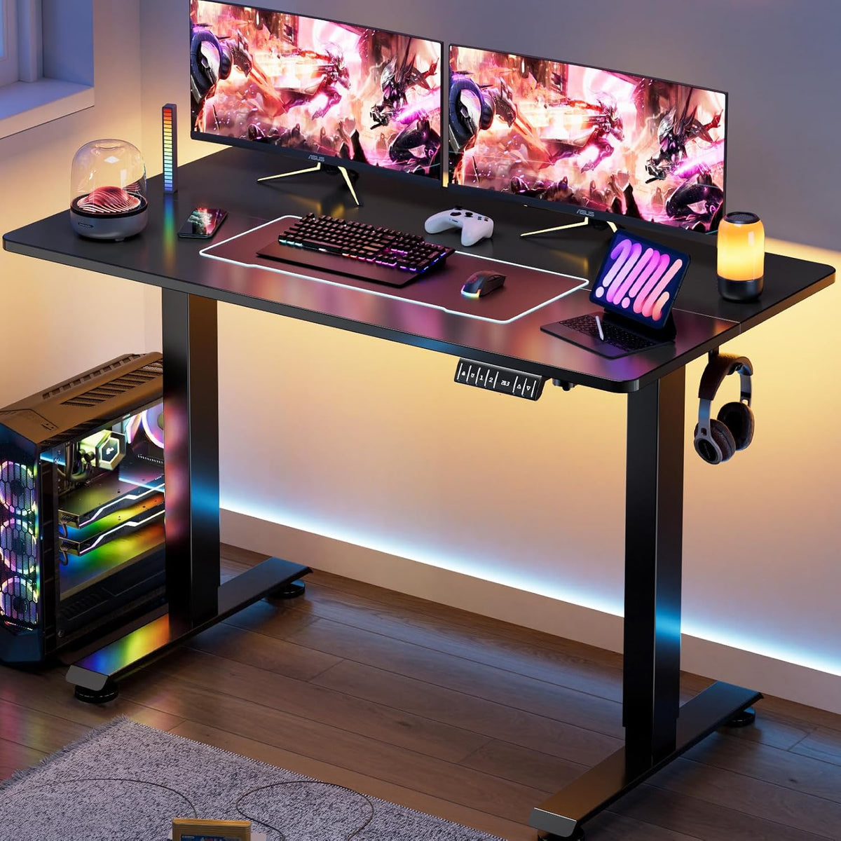 ComfortCraze:  47.2" Standing Desk Electric, Height Adjustable Sit Stand Up, Wood Desktop, Work Home Office, Computer PC Table, Writing Rising Desks, Brown