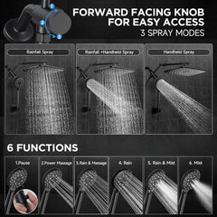 ComfortCraze: Wide Rain Shower Head with 6 Modes Handheld Water Spray，High Pressure Showerhead Combo with Arm for Bathroom Accessories，Home Decor Adjustable Dual Shower with Anti-Clog Nozzles,Silver Chrome