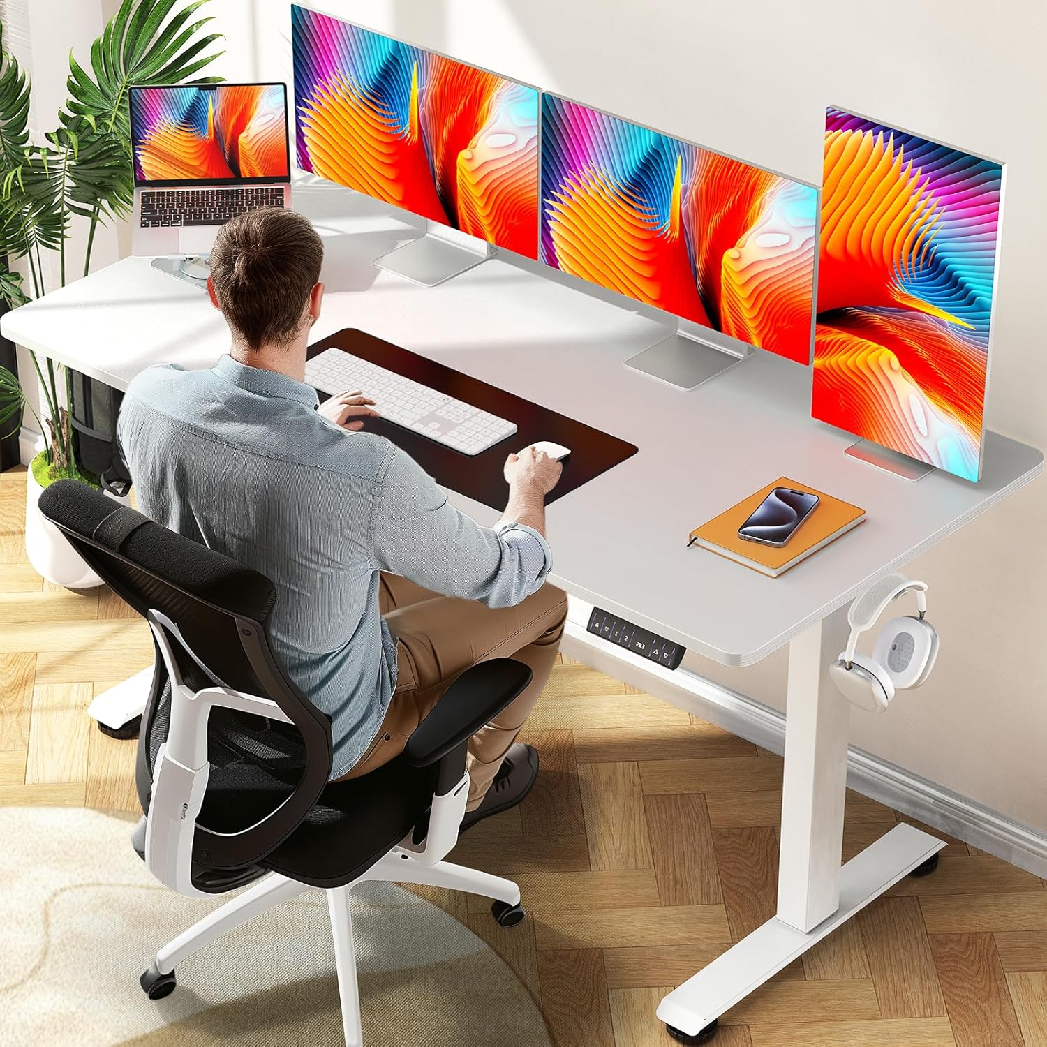 ComfortCraze:  47.2" Standing Desk Electric, Height Adjustable Sit Stand Up, Wood Desktop, Work Home Office, Computer PC Table, Writing Rising Desks, Brown