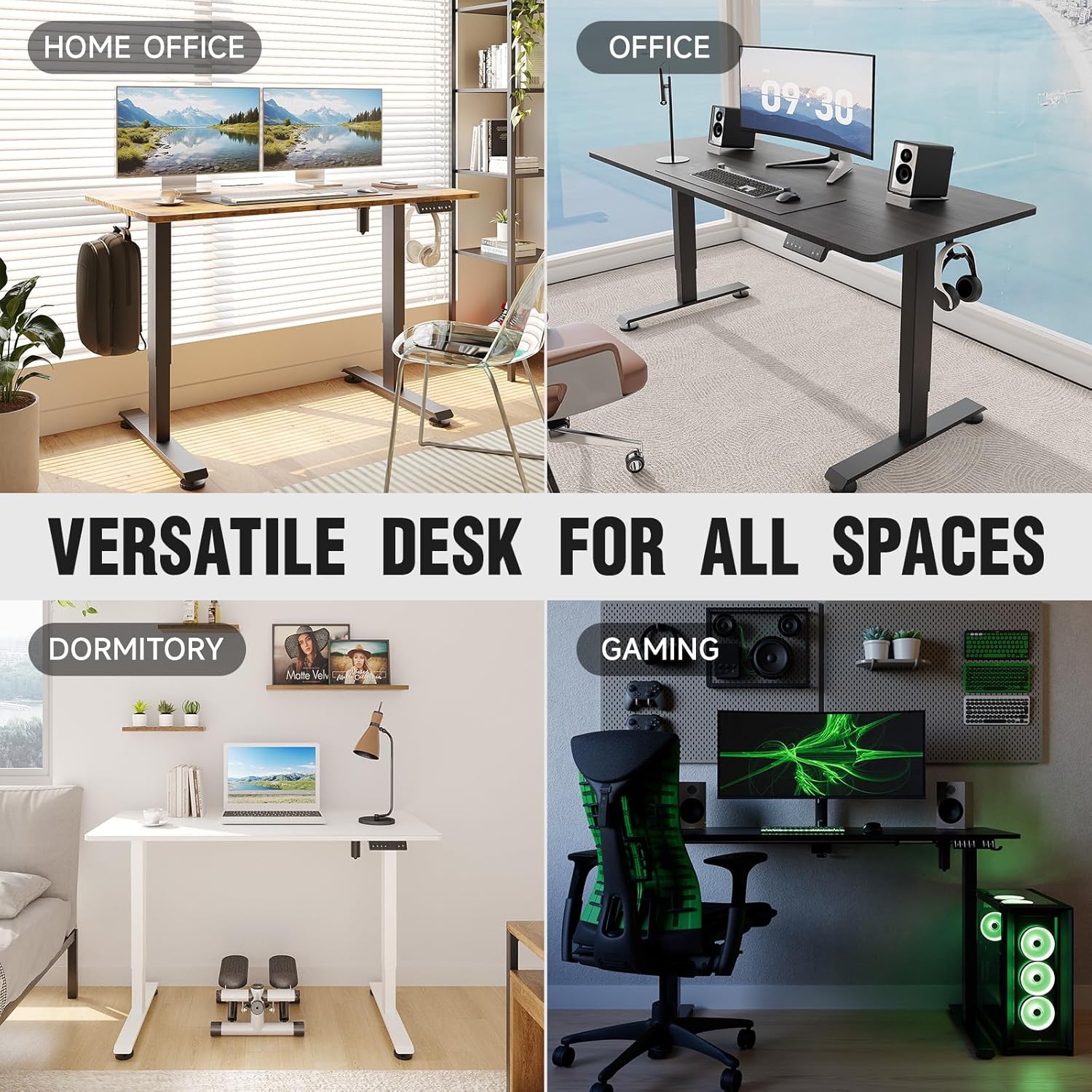 ComfortCraze:  47.2" Standing Desk Electric, Height Adjustable Sit Stand Up, Wood Desktop, Work Home Office, Computer PC Table, Writing Rising Desks, Brown