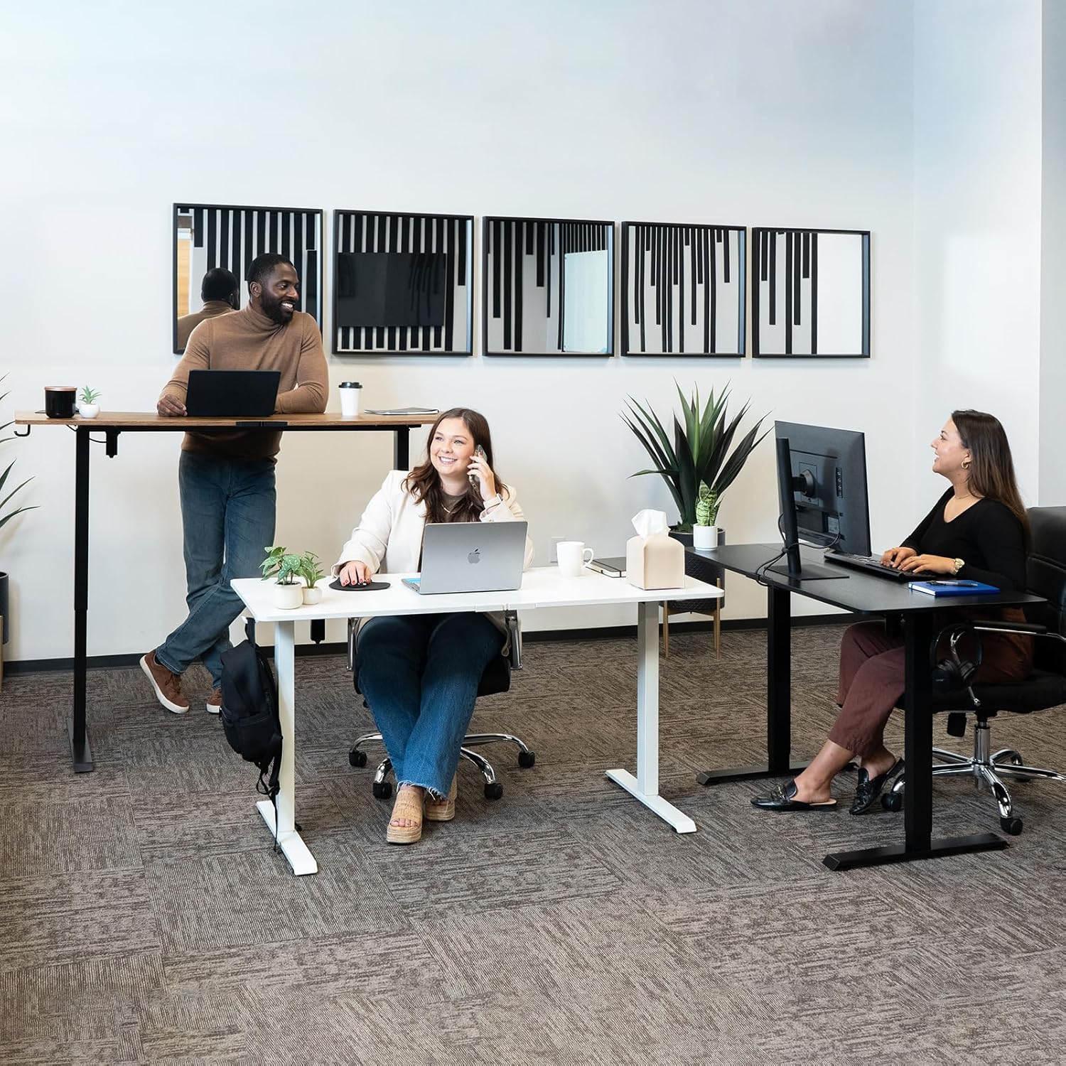 ComfortCraze:  47.2" Standing Desk Electric, Height Adjustable Sit Stand Up, Wood Desktop, Work Home Office, Computer PC Table, Writing Rising Desks, Brown