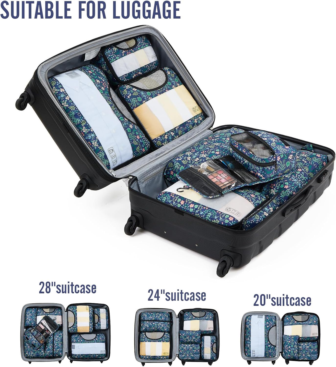 ComfortCraze:  8 Set Packing Cubes for Travel Essentials, Suitcase Organizer Bags Set for Luggage, Road Trip Travel Accessories in 4 Sizes (Extra Large, Large, Medium, Small)