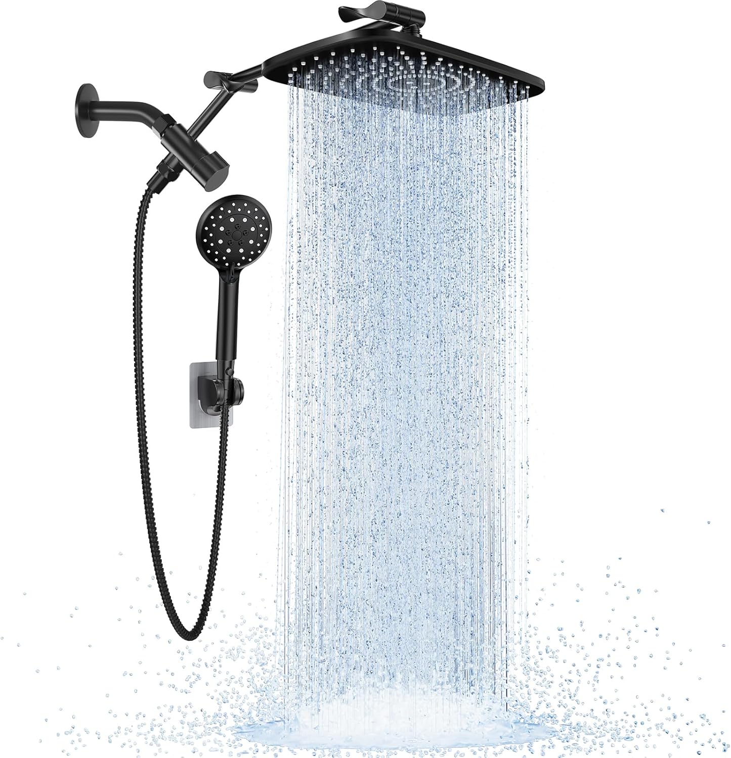 ComfortCraze: Wide Rain Shower Head with 6 Modes Handheld Water Spray，High Pressure Showerhead Combo with Arm for Bathroom Accessories，Home Decor Adjustable Dual Shower with Anti-Clog Nozzles,Silver Chrome
