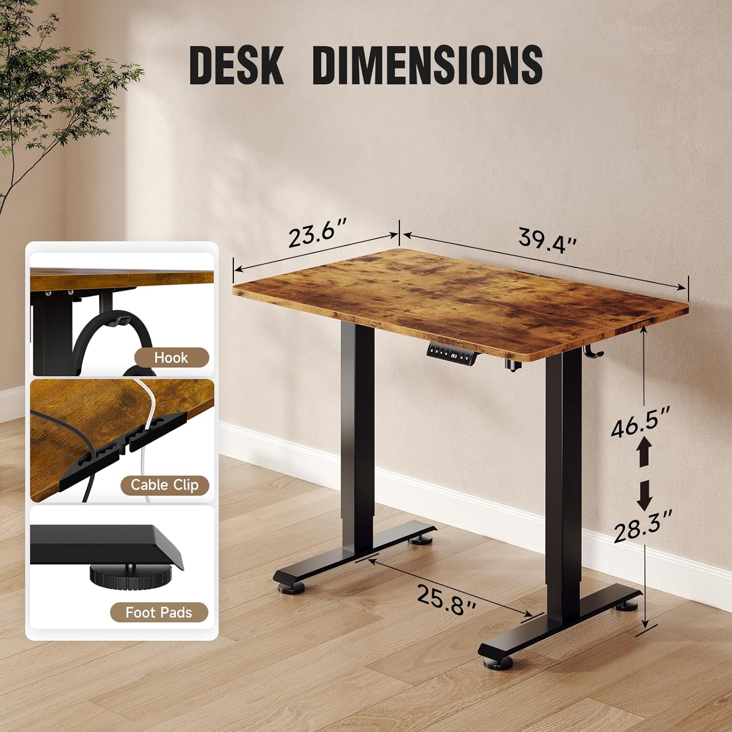 ComfortCraze:  47.2" Standing Desk Electric, Height Adjustable Sit Stand Up, Wood Desktop, Work Home Office, Computer PC Table, Writing Rising Desks, Brown